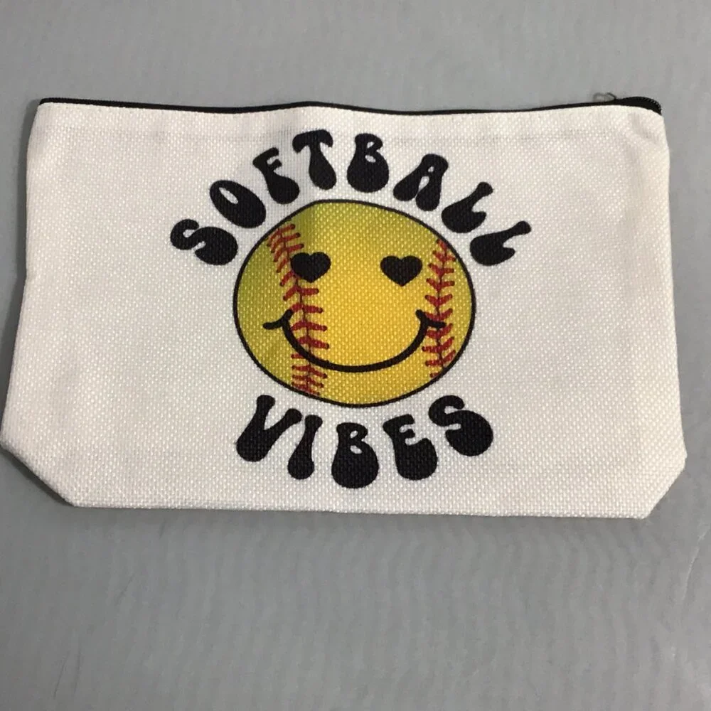 Canvas Cosmetic Bag, Girl Accessories, Pouch Organizer Softball Vibes